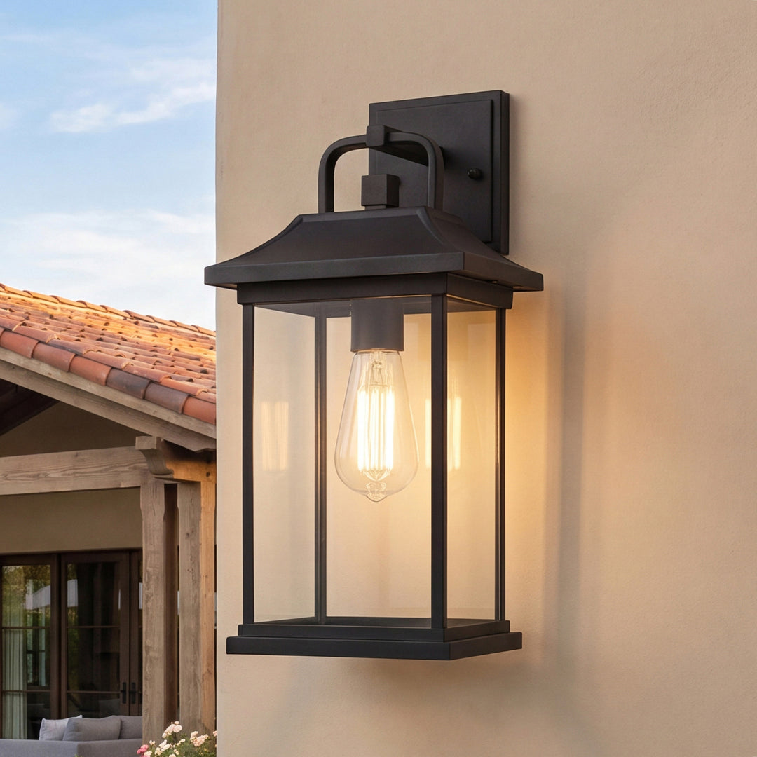 16 Inch Outdoor Wall Sconce In Black Black And Clear Finish - LIGHTING by Joshua Marshal