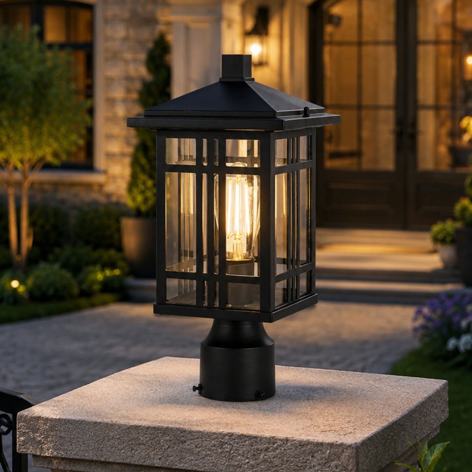 15 Inch Outdoor Post Light In Black Black And Clear Finish - LIGHTING by Joshua Marshal
