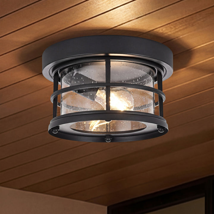 10 Inch Outdoor Flush Mount In Black Black And Clear Finish - LIGHTING by Joshua Marshal