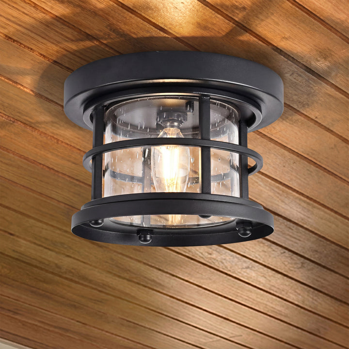8 Inch Outdoor Flush Mount In Black Black And Clear Finish - LIGHTING by Joshua Marshal