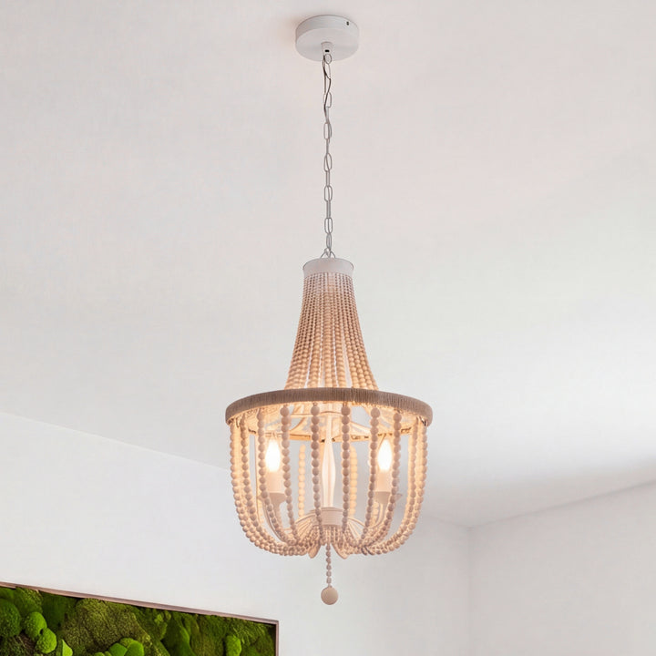 16 Inch Beaded Pendant In Beige Beige Finish - LIGHTING by Joshua Marshal