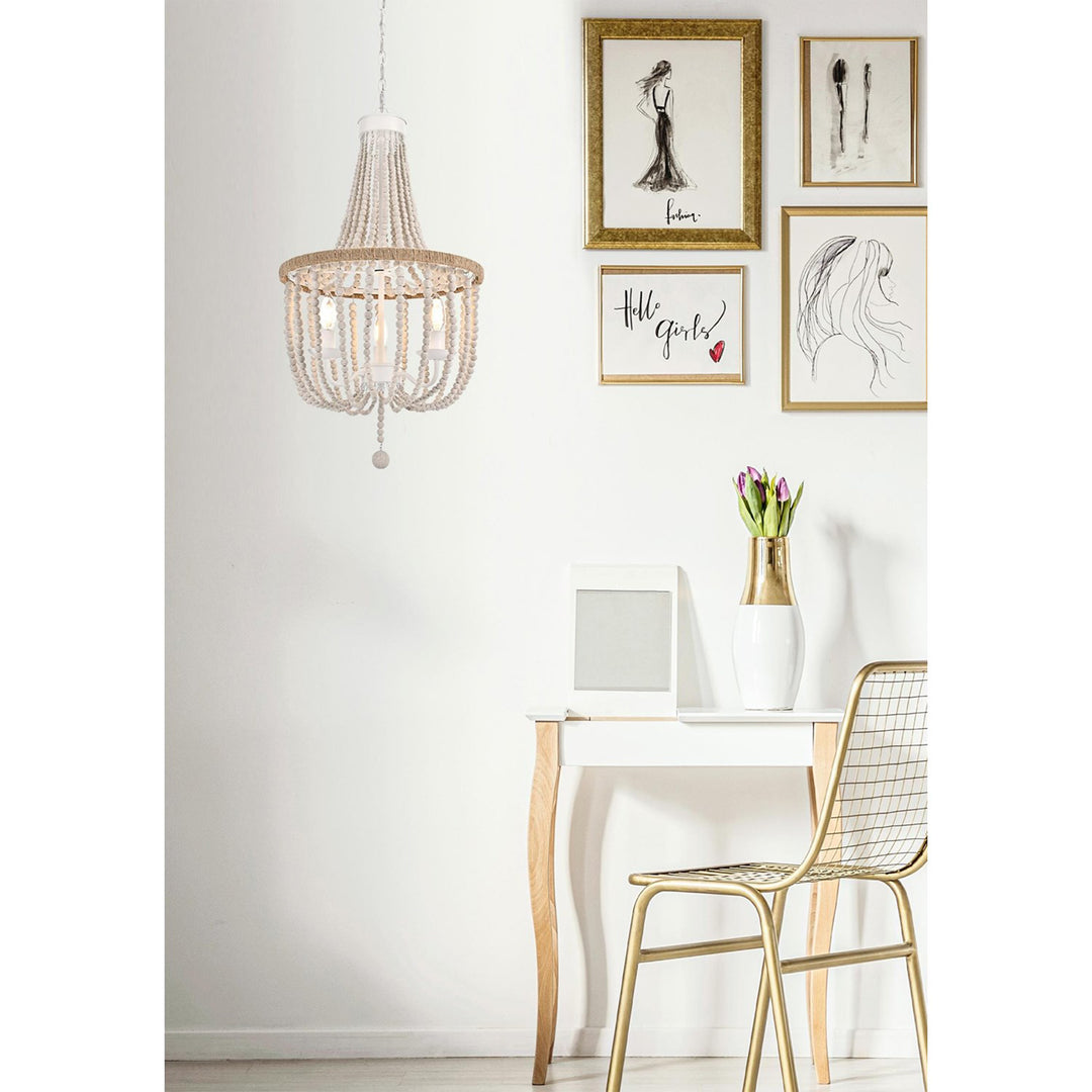 16 Inch Beaded Pendant In Antique White - View 2 - Joshua Marshal