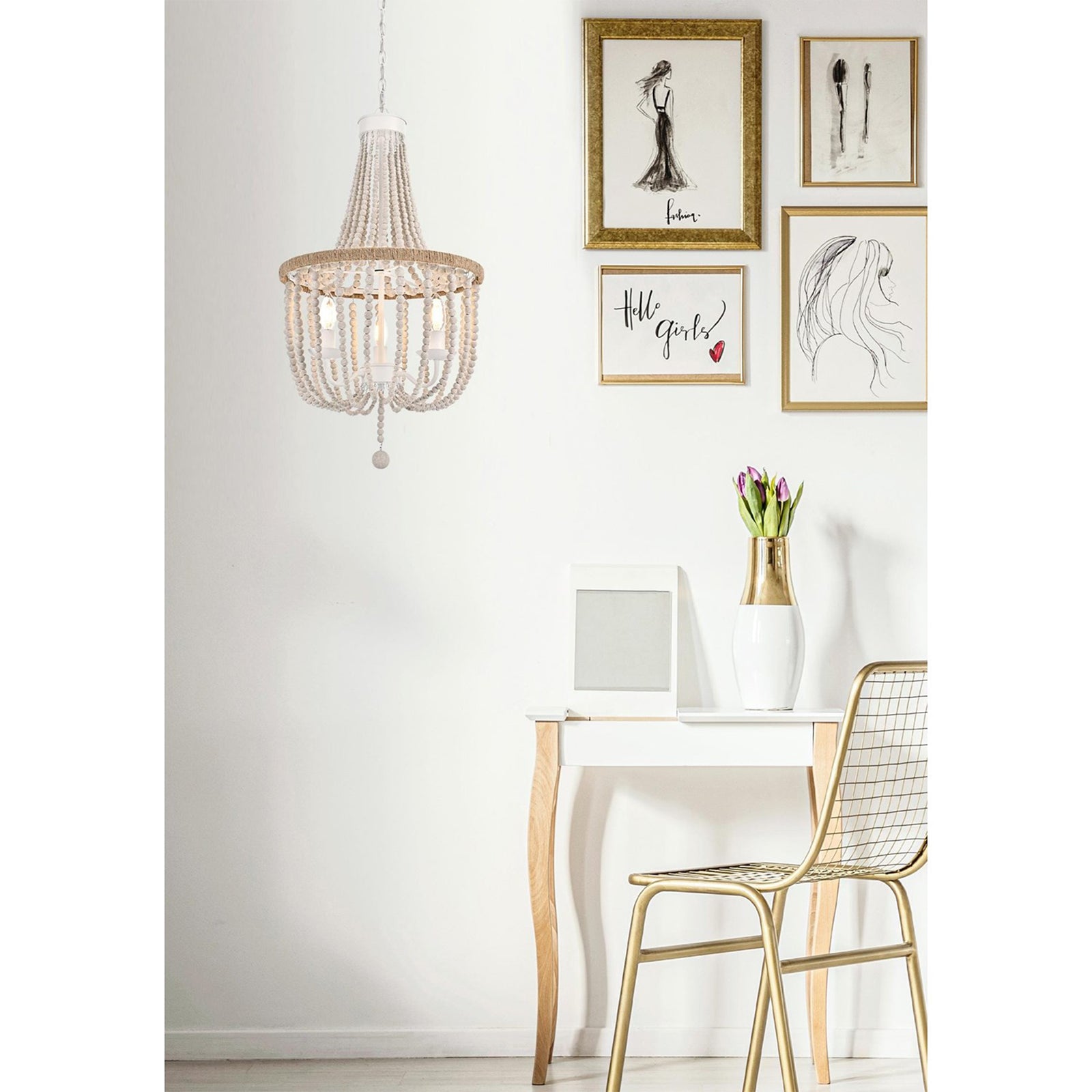 16 Inch Beaded Pendant In Antique White - View 2 - Joshua Marshal