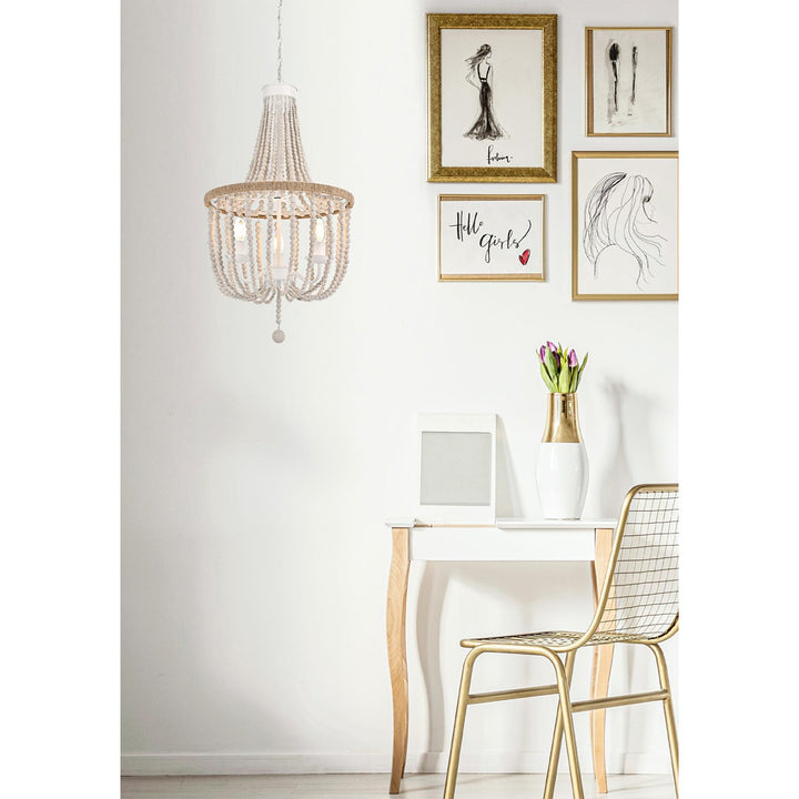 16 Inch Beaded Pendant In Antique White - View 2 - Joshua Marshal
