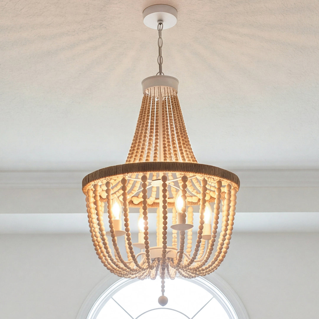 20 Inch Beaded Pendant In Beige Beige Finish - LIGHTING by Joshua Marshal