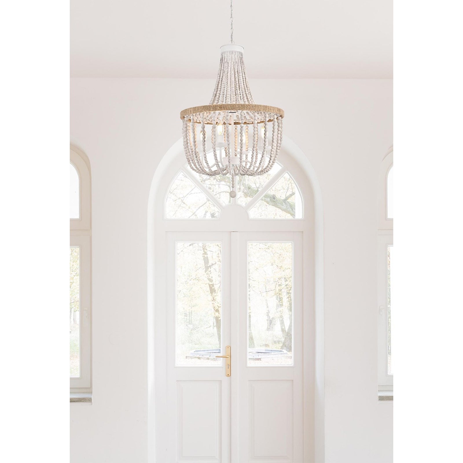 20 Inch Beaded Pendant In Antique White - View 2 - Joshua Marshal