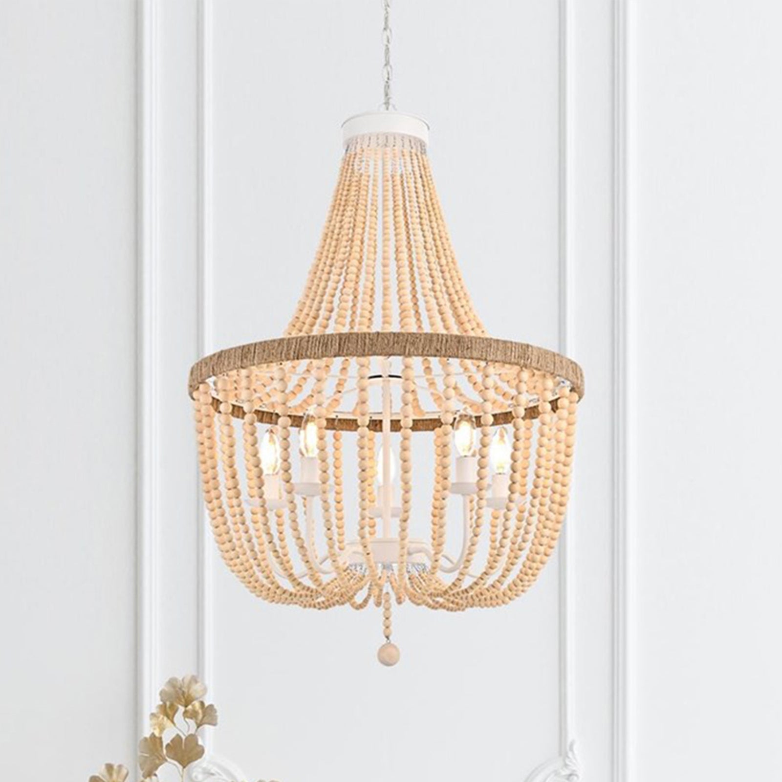 24 Inch Beaded Pendant In Beige Beige Finish - LIGHTING by Joshua Marshal