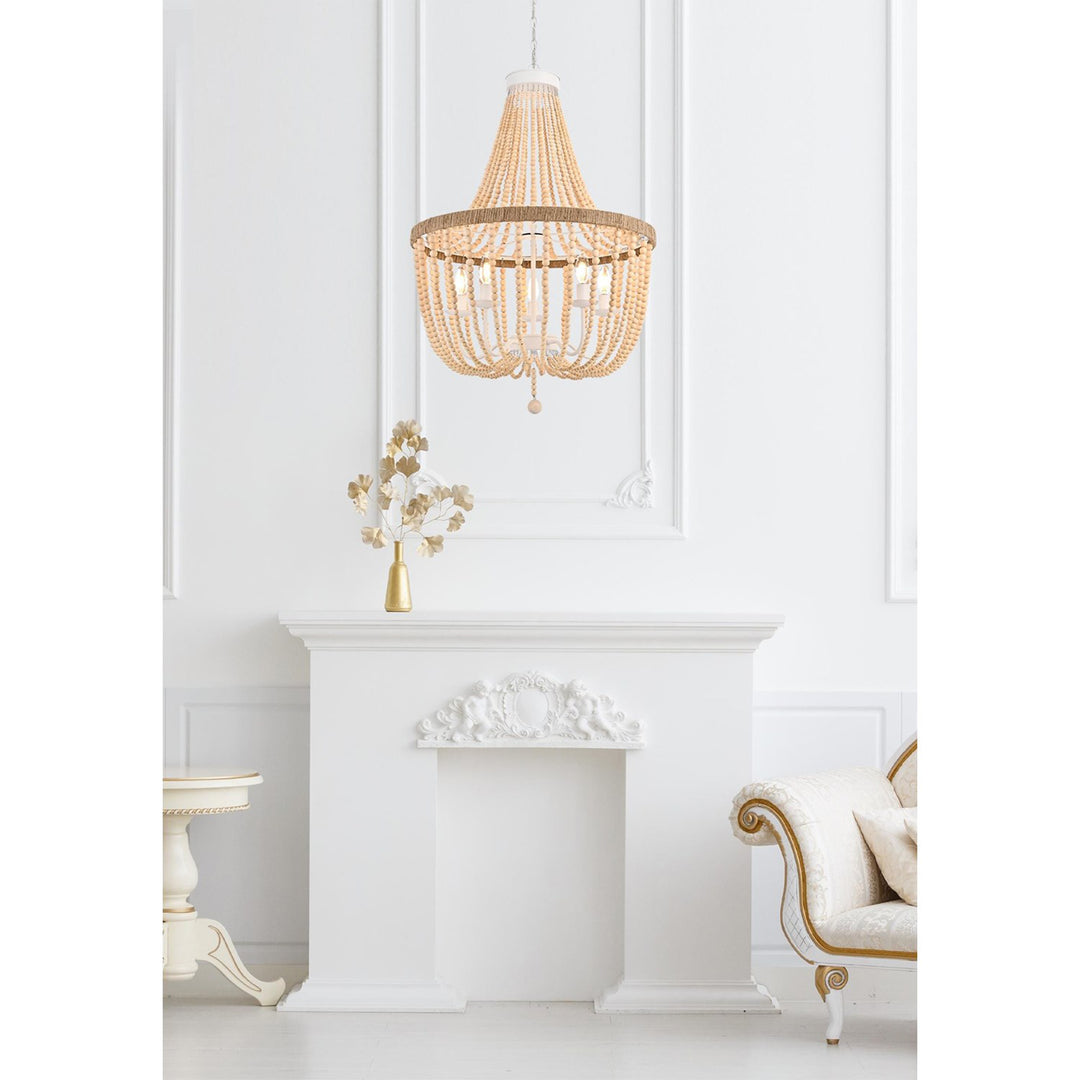 24 Inch Beaded Pendant In Beige - View 2 - Joshua Marshal