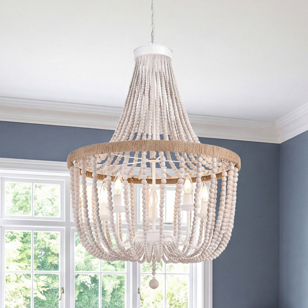 24 Inch Beaded Pendant In Antique White Antique White Finish - LIGHTING by Joshua Marshal