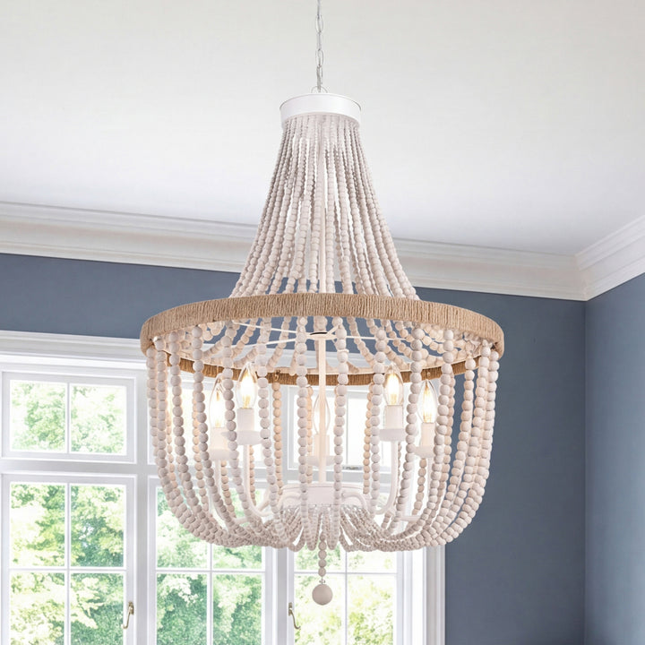 24 Inch Beaded Pendant In Antique White Antique White Finish - LIGHTING by Joshua Marshal