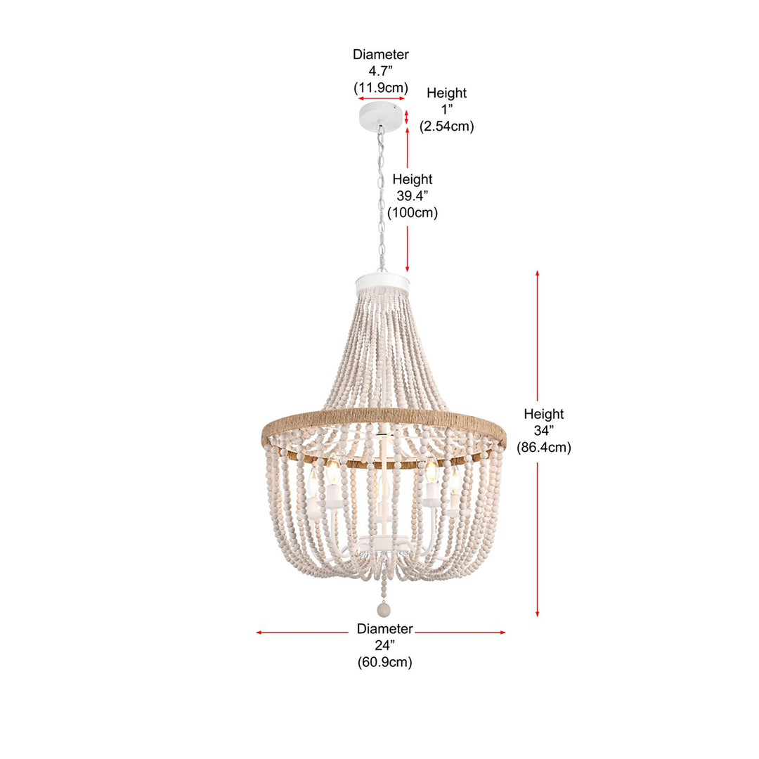 24 Inch Beaded Pendant In Antique White - View 6 - Joshua Marshal