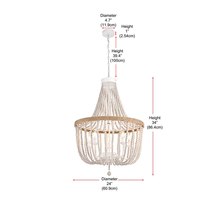 24 Inch Beaded Pendant In Antique White - View 6 - Joshua Marshal
