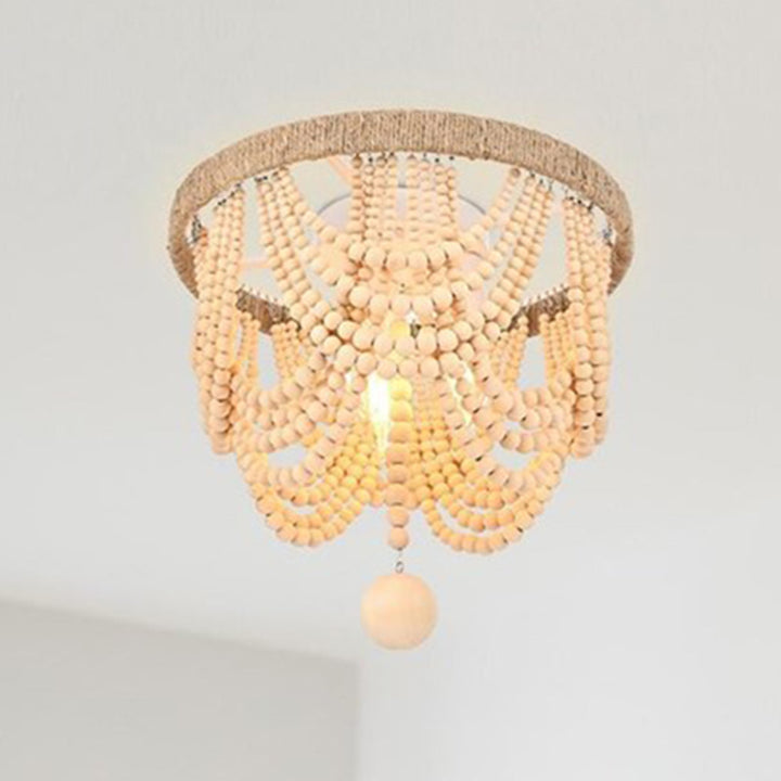 12 Inch Beaded Flush Mount In Beige Beige Finish - LIGHTING by Joshua Marshal