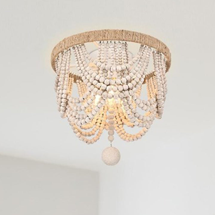 12 Inch Beaded Flush Mount In Antique White Antique White Finish - LIGHTING by Joshua Marshal