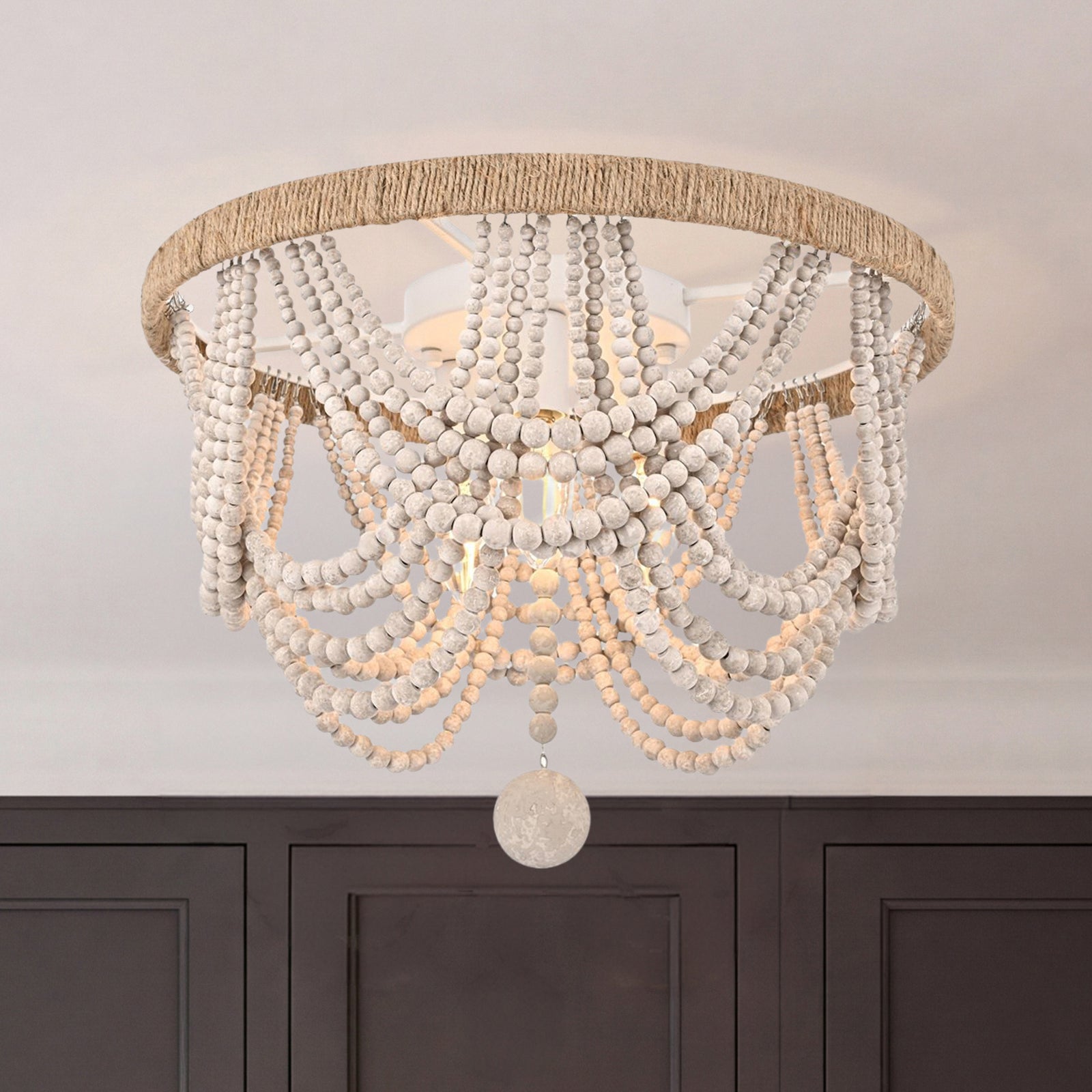 16 Inch Beaded Flush Mount In Antique White Antique White Finish - LIGHTING by Joshua Marshal