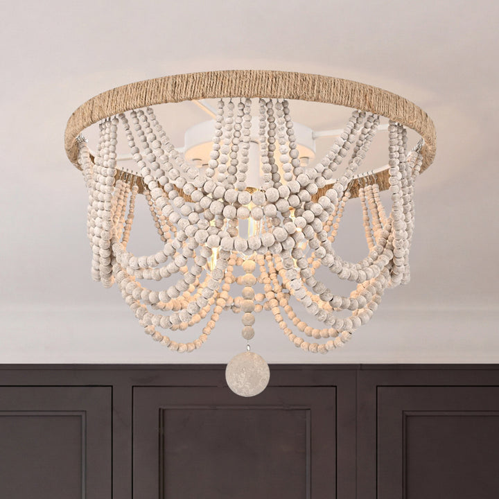 16 Inch Beaded Flush Mount In Antique White Antique White Finish - LIGHTING by Joshua Marshal