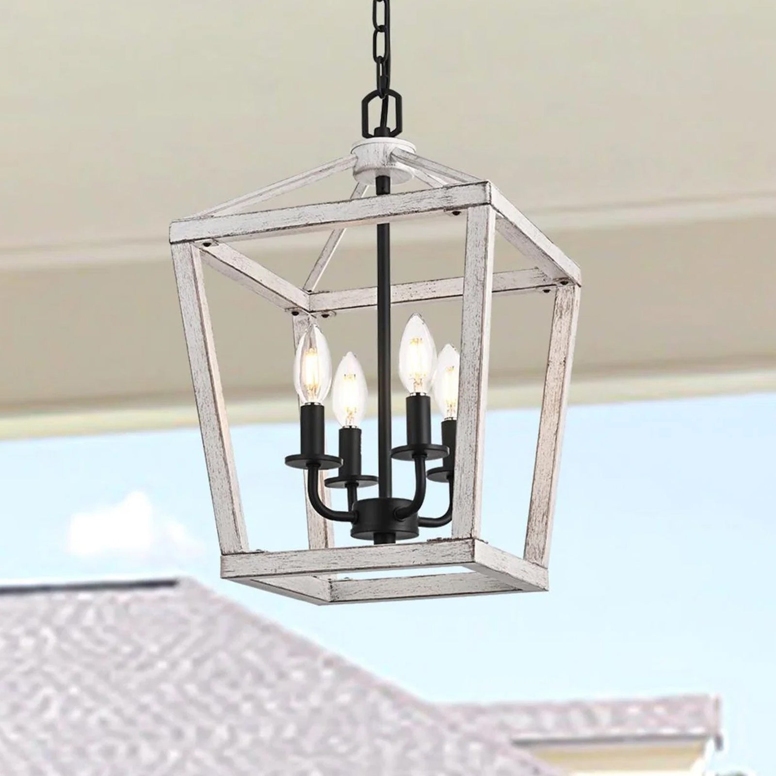 12 Inch Latern Pendant In Weathered White And Black Weathered White And Black Finish - LIGHTING by Joshua Marshal