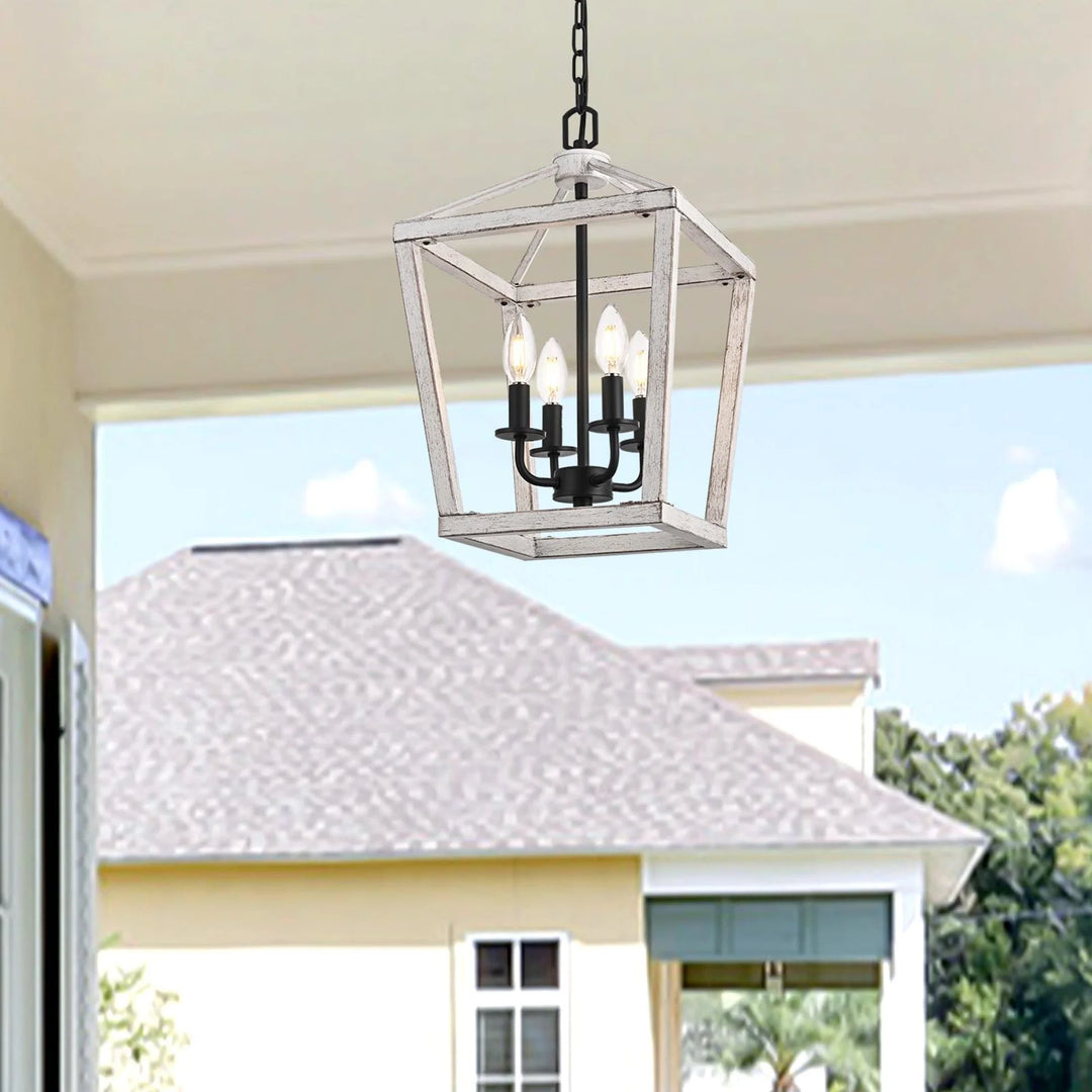 12 Inch Latern Pendant In Weathered White And Black - View 2 - Joshua Marshal